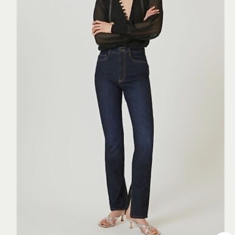 NWT Anthropologie Blue Pilcro Split Straight Leg Jeans High Rise Dark Wash